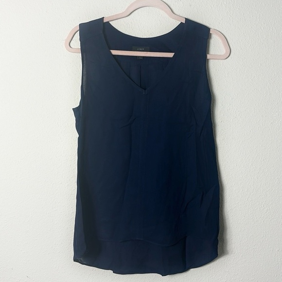 J. Crew Drapey Navy Blue Sleeveless V-Neck Blouse size 0 - Picture 1 of 7